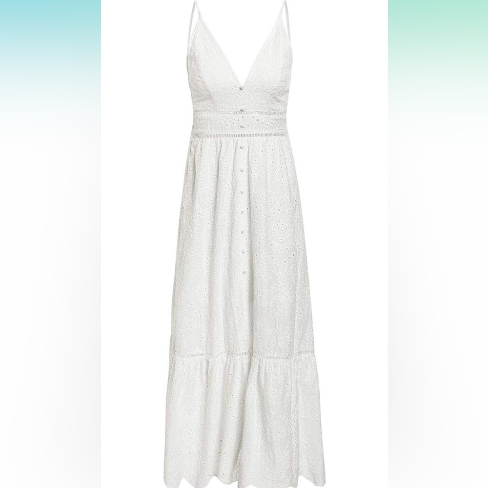Women's Embroidery Pearl Button Down Dress V Neck Spaghetti Strap Maxi Dress - Picture 4 of 6